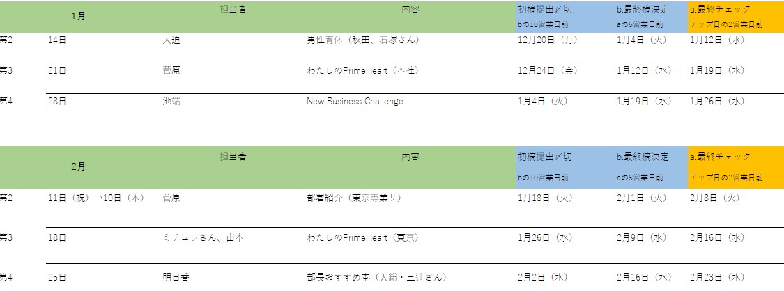 スケジュール管理表